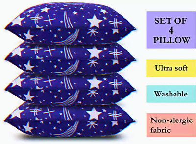 GOGA Blue Print Polyester Fibre Abstract Sleeping Pillow Pack of 4(Blue)