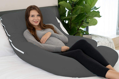 JoJo Polyester Fibre Solid Pregnancy Pillow Pack of 1(Grey)