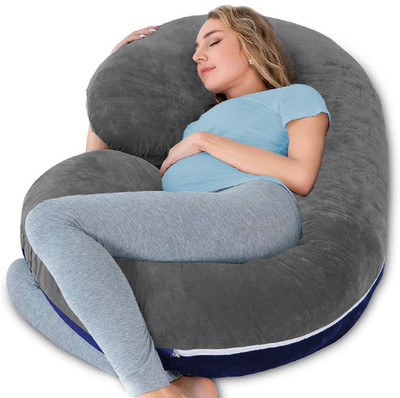 Daddy Cool velvet C shaped Reversible Microfibre Solid Pregnancy Pillow Pack of 1(Grey,Dark Blue)