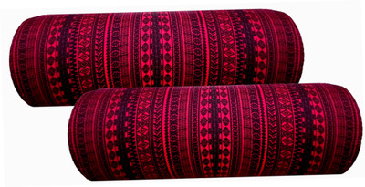 GKM Round Bolster Microfibre Abstract Bolster Pack of 2(Maroon, Black)