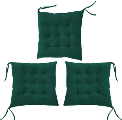 maatrikaa Cotton Chair Pad Pack of 3 Solid Soft & Comfortable Cotton Chair Cushion Pad(Green)