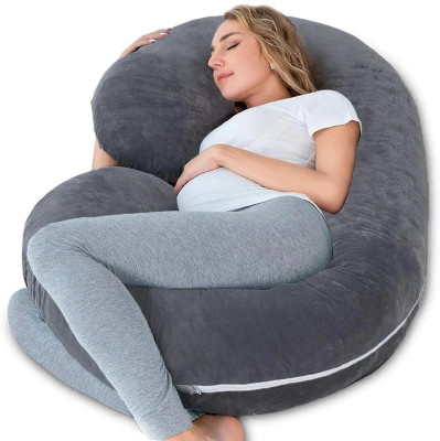 Mom's Moon Luxury Velvet C Shape Microfibre Solid Pregnancy Pillow Pack of 1(Grey)