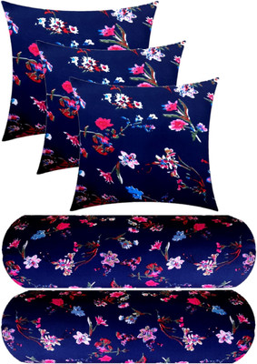 GKM Microfibre Floral Sleeping Pillow Pack of 5(Blue)