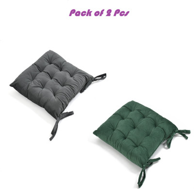 ZUCLLIN Polyester Fibre Solid Chair Pad Pack of 2(Black, Dark Green)