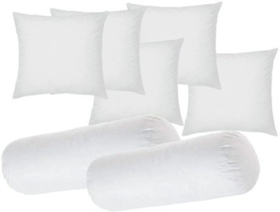 GTX Microfibre Bolster Pack of 7 Solid Set Of 5 Cushions And 2(White)