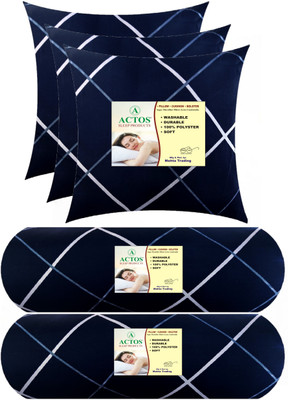 ACTOS 3 Cushion And 2 Microfibre Geometric Bolster Pack of 5(Dark Blue)