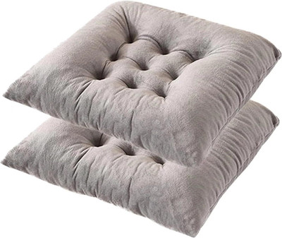 Hundur Store Microfibre Solid Chair Pad Pack of 2(Grey)