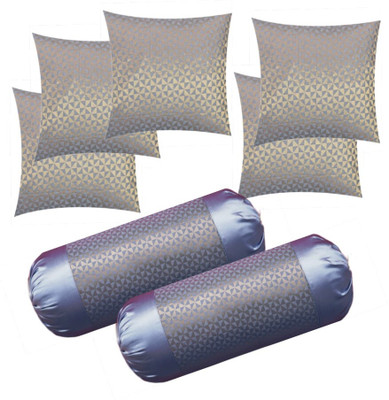 RACCOON Microfibre Bolster Pack of 7 Solid Combo Set Of 5 Premium Cushions & 2 Bolster With Cover(Silver)