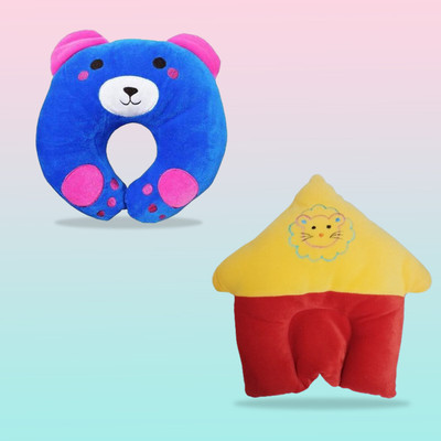 Toes Kids Mustard Seeds, Microfibre Baby Pillow Pack of 2 Animals, Toons & Characters Soft & Lightweight, Head Shaping Baby Pillow | Ideal for Newborns & Toddlers |(Red, Blue)