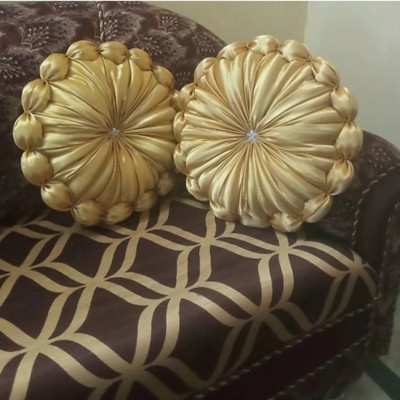 GTX Microfibre Cushion Pack of 2 Solid Decorative(Golden)