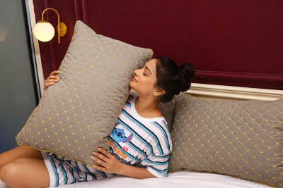 BETTER SLEEP furnishing Microfibre, Polyester Fibre Geometric Sleeping Pillow Pack of 2(Grey)