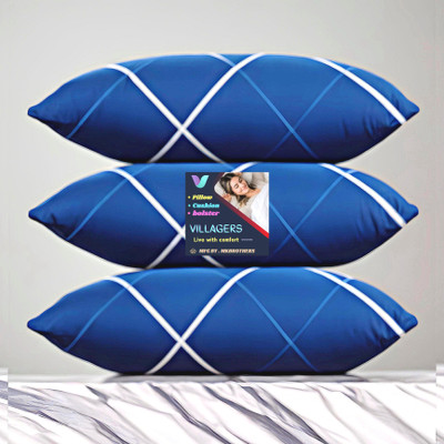 VILLAGERS LUXURY Polyester Fibre Abstract Sleeping Pillow Pack of 3(Blue)