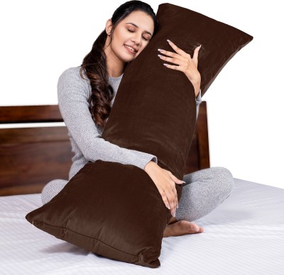 MY ARMOR Microfiber Full Body Long Sleeping Pillow | Premium Velvet Outer Cover with Zip Microfibre Solid Body Pillow Pack of 1(Brown)