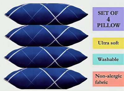 vraanc Luxury Polyester Fibre Abstract Sleeping Pillow Pack of 4(Blue)