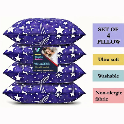GAULPASTORES Blue Star Microfibre Abstract Sleeping Pillow Pack of 4(Blue)