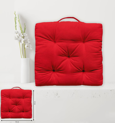 OASIS Polyester Fibre Solid Floor Cushion Pack of 1(Red)