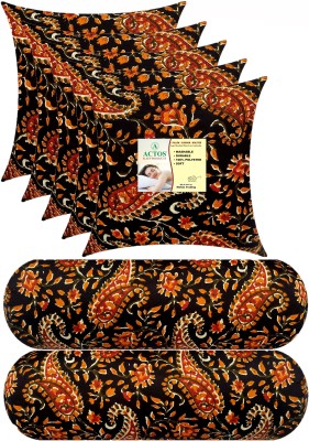 ACTOS Combo Set Of 5 Cushion And 2 Microfibre Floral Bolster Pack of 7(Black, Multicolor15)