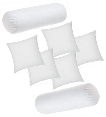 GTX Microfibre Bolster Pack of 7 Solid Classic Series Set Of 5 Cushion & 2(White)