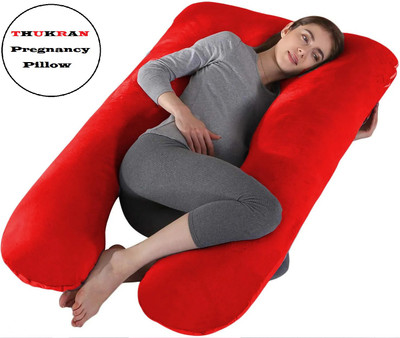 THUKRAN U Shape Microfibre Solid Body Pillow Pack of 1(DARK RED)