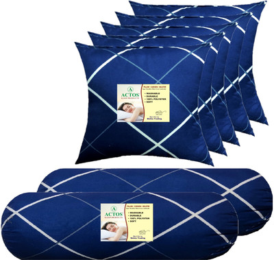 ACTOS 5 Cushion And 2 Microfibre Geometric Bolster Pack of 7(Blue, White29)