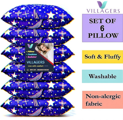 Tecsun LUXURY Polyester Fibre Abstract Sleeping Pillow Pack of 6(Blue)