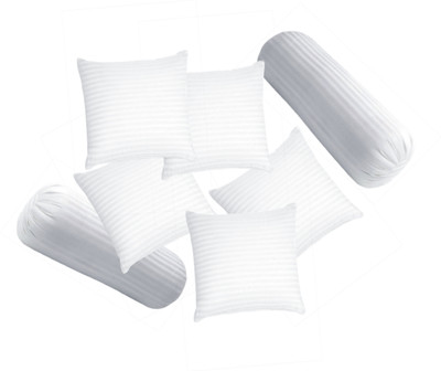 GTX Set Of 5 Cushions & 2 Microfibre Stripes Bolster Pack of 7(White)
