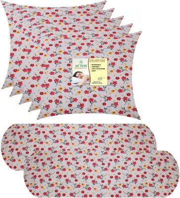 ACTOS 5 Cushion And 2 Bolster Microfibre Solid Bolster Pack of 7(Multicolor)