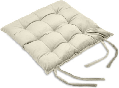 MY ARMOR Square Chair Pads Cushion for Comfortable Sitting with Ties for Pooja, Dining Microfibre Solid Chair Pad Pack of 1(Cream)