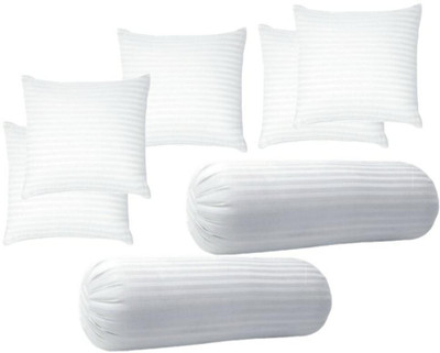 RACCOON Decorative Set Of 2 Bolster & 5 Microfibre Stripes Cushion Pack of 7(White)
