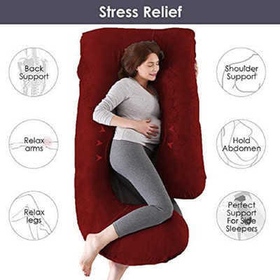 BATTOP J SHAPE Microfibre Solid Body Pillow Pack of 1(Maroon)
