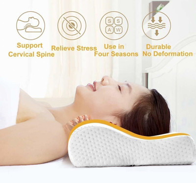 Faltomin Cervical Contour Memory Stomache / Side Sleepers / Anti-Snoring Memory Foam Solid Orthopaedic Pillow Pack of 1(White)