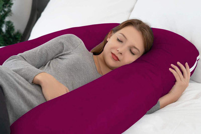 WINX ultra soft j shaped Polyester Fibre Solid Pregnancy Pillow Pack of 1(wine)