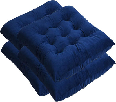 Hundur Store Microfibre Solid Chair Pad Pack of 4(Royal Blue)