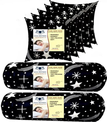 SANJU BROTHER 2 Bolester 5 Cushion Microfibre Solid Bolster Pack of 7(Black)