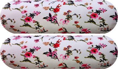 GKM Microfibre Floral Bolster Pack of 2(White)