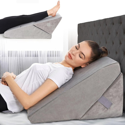 CUSHIO Adjustable Memory Foam Bed Wedge Pillow for Legs and Back Support - Memory Foam Solid Orthopaedic Pillow Pack of 1(Grey)