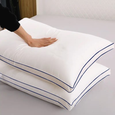 ADBENI HOME Microfibre Solid Sleeping Pillow Pack of 2(White-Navy Blue)