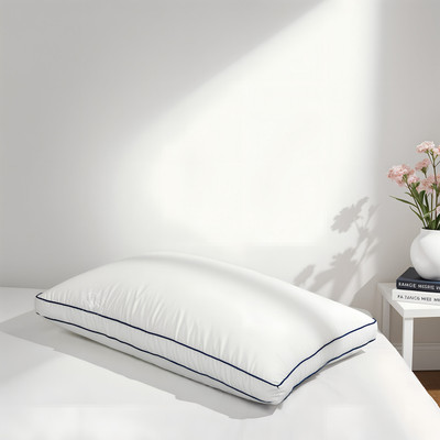 Wooden Street Comfora Fiber Pillow | Medium Soft | Luxurious Feel With Contrast Double Piping Microfibre Solid Sleeping Pillow Pack of 1(White)