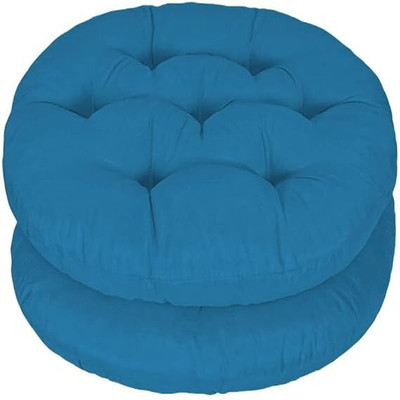 Wondershala Cotton Chair Pad Pack of 2 Solid Antique Round Chair Cushion Round Chairpad(Blue)