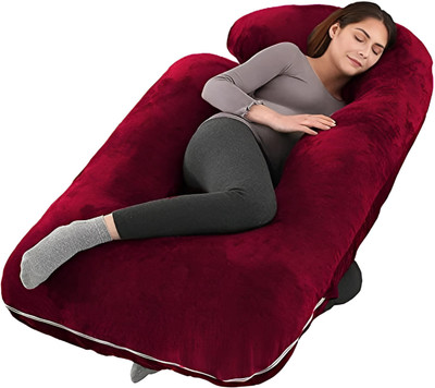 ag pro comfort j shape Polyester Fibre Solid Pregnancy Pillow Polyester Fibre Stripes, Solid Pregnancy Pillow Pack of 1(Maroon)