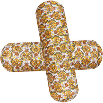 GKM Microfibre Bolster Pack of 2 Floral Round Bolster(Yellow)