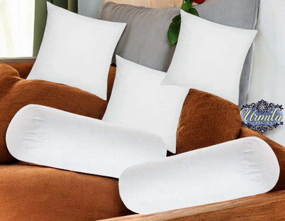 Urmila Creation Diwan Set Of 3 Cushion & 2 Microfibre Solid Bolster Pack of 5(White)