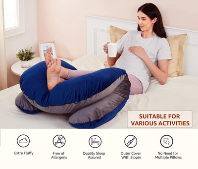 dyf ultra soft j shaped Polyester Fibre Solid Pregnancy Pillow Pack of 1(Blue)