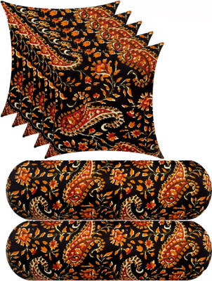 Changers Combo Set Of 5 Cushion And 2 Microfibre Floral Bolster Pack of 7(Black, Multicolor29)