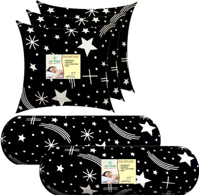 ACTOS 3 Cushion And 2 Microfibre Geometric Bolster Pack of 5(Black25)