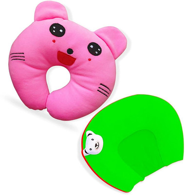 Little Star Cotton, Mustard Seeds Baby Pillow Pack of 2 Animals(Pink - Green)