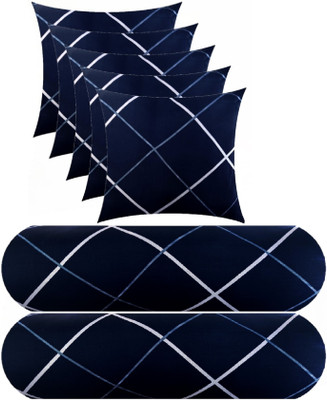 Swikon star 5 Cushion 2 bolster Microfibre Geometric Bolster Pack of 7(Blue)