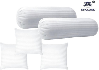 RACCOON Microfibre Bolster Pack of 5 Stripes Combo Set Of 3 Premium Cushions & 2(White)