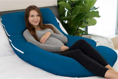 fluffymummy Cotton Solid Pregnancy Pillow Pack of 1(Light Blue)