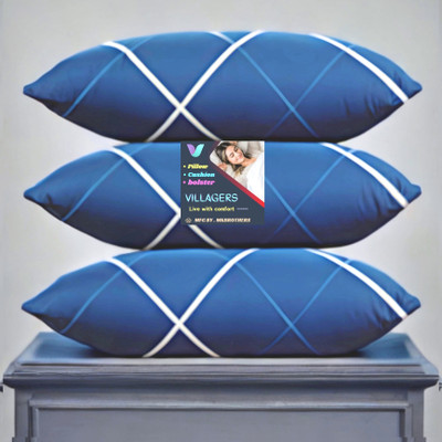 Tecsun LUXURY Polyester Fibre Abstract Sleeping Pillow Pack of 3(Blue)
